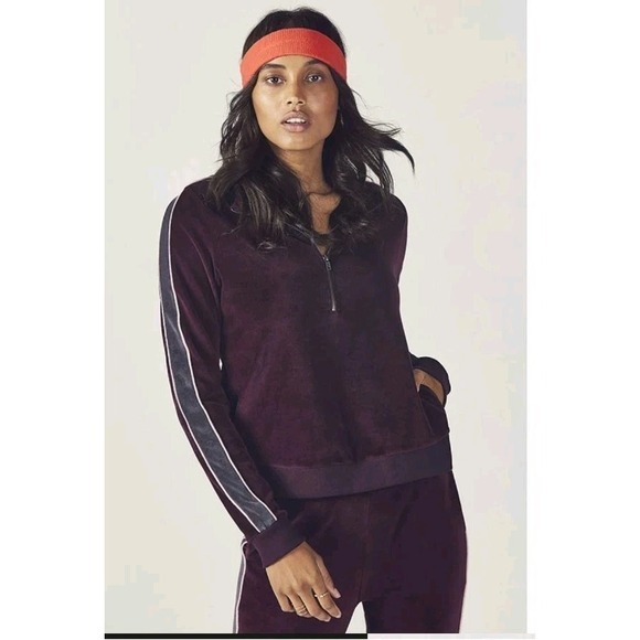 Fabletics Tops - Fabletics Purple‎ 1/2 Zip Velour Britt Sporty Pullover Track Jacket Size Small